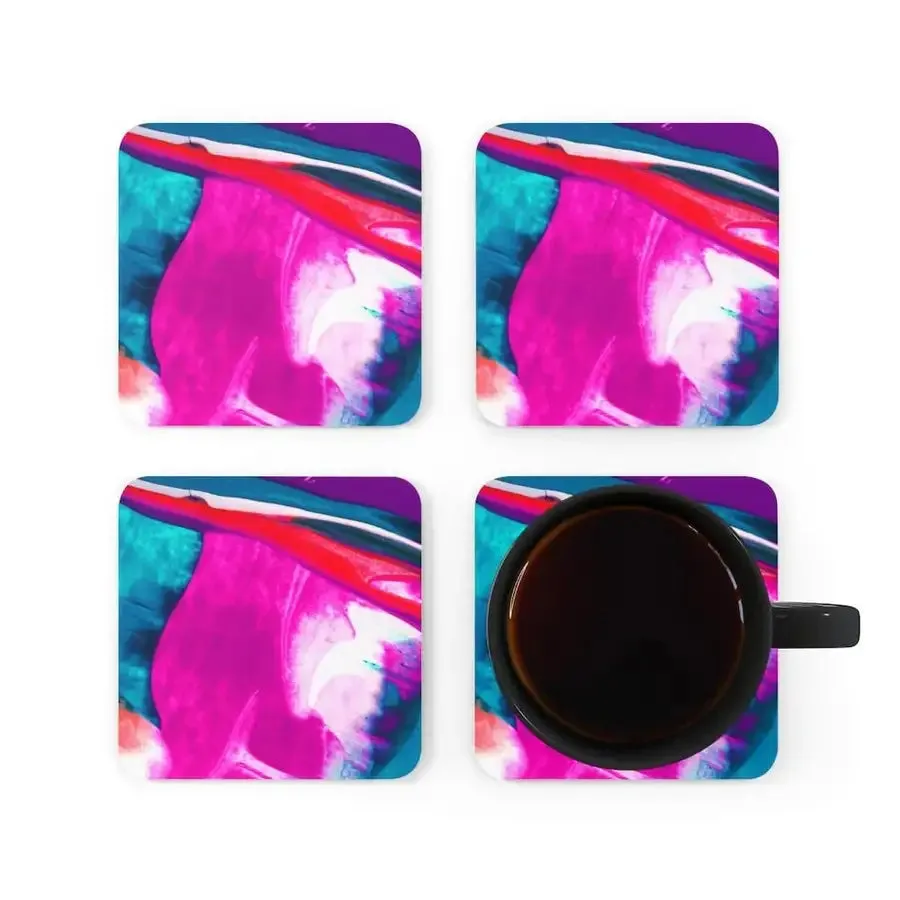 Corkwood Coaster 4 Piece Set, Multicolor Abstract Style Coasters