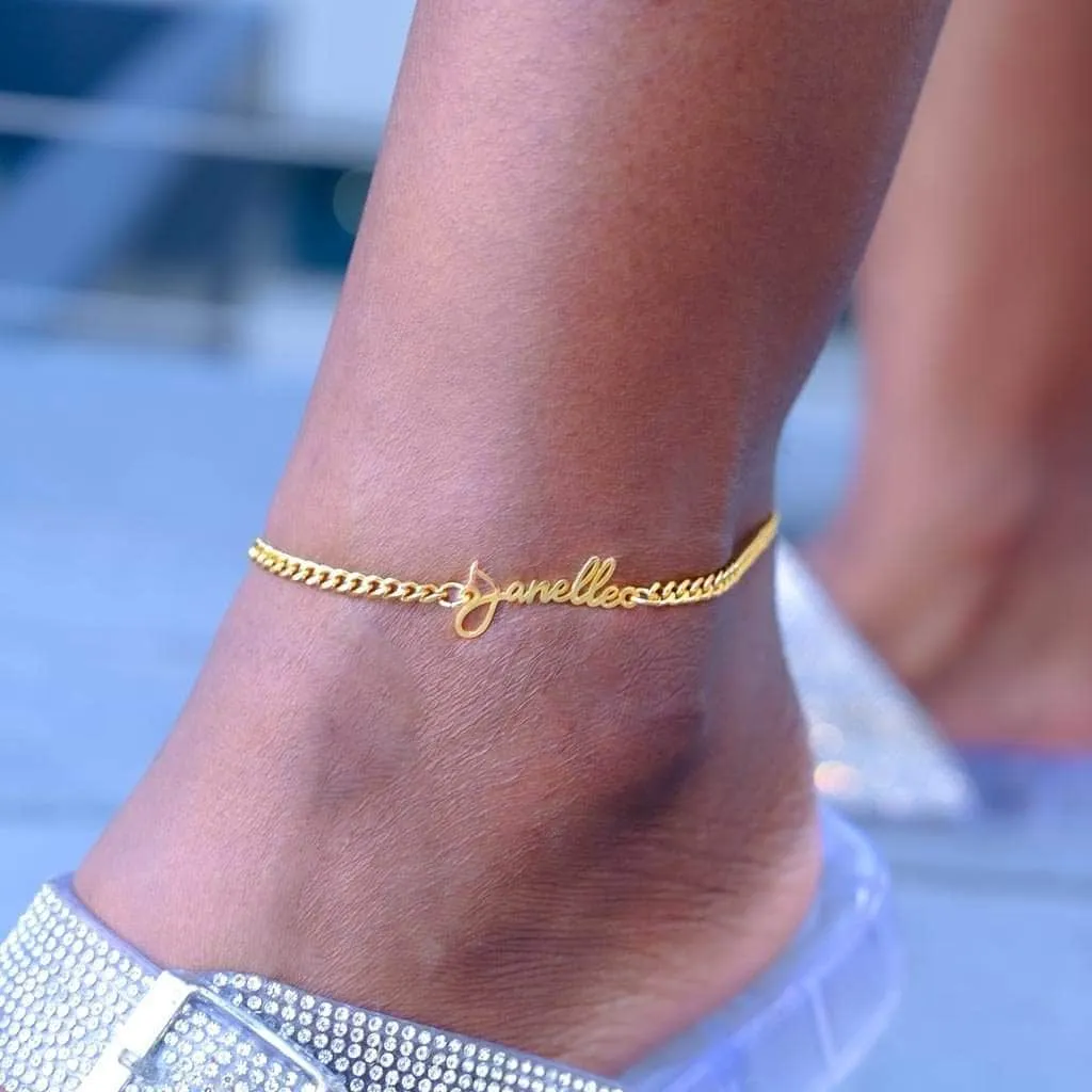 Custom Cuban Link Name Anklet