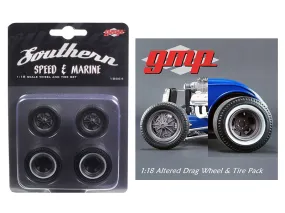 Drag Wheels and Tires Set of 4 Magnesium Finish from 1934 Altered Drag Coupe 1/18 by GMP