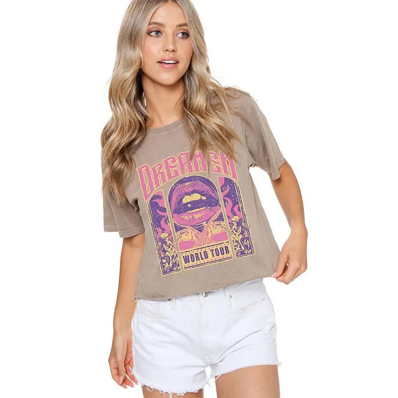 Dreamer Lips Cropped Short Sleeve T-Shirt