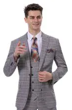 EJ Samuel Grey/Blue Plaid Suit M2794