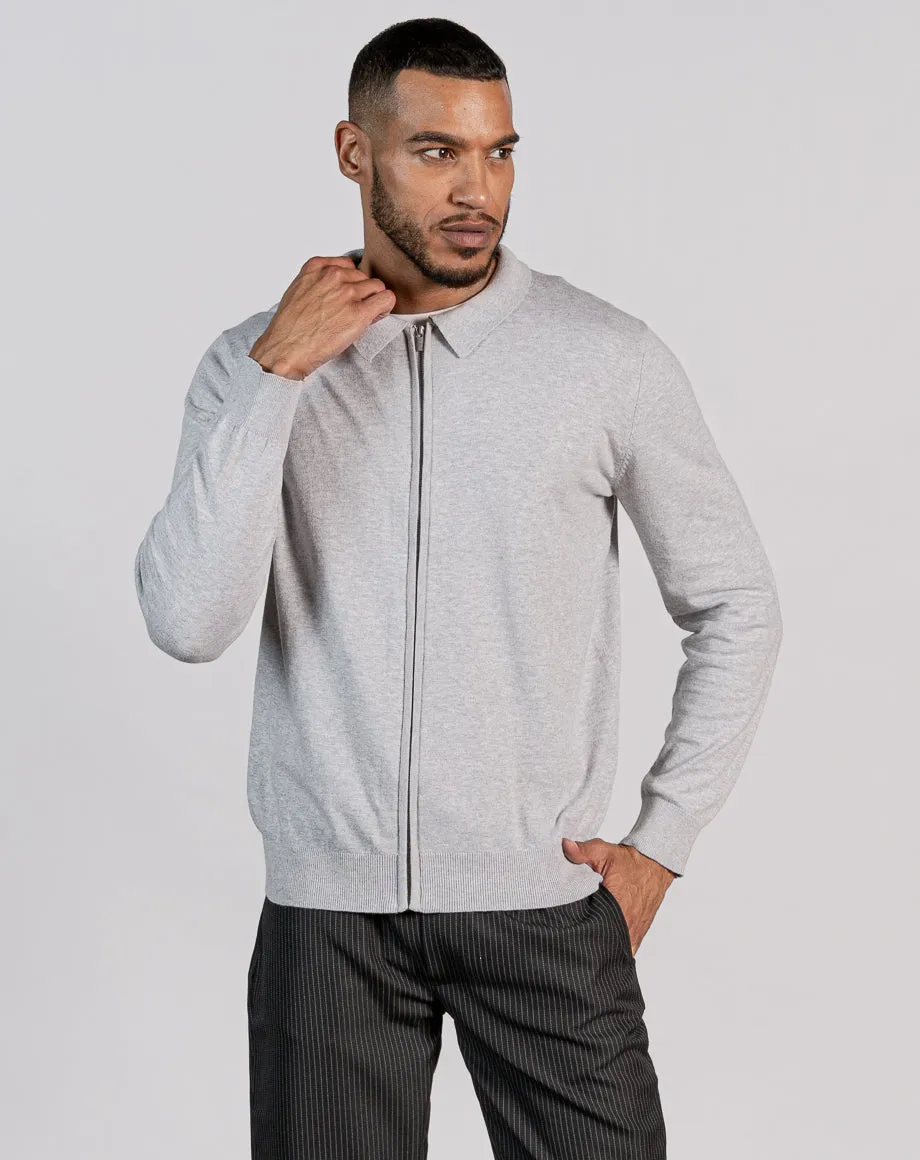 ESSENTIAL ZIP THROUGH KNITTED SHIRT - LIGHT GREY