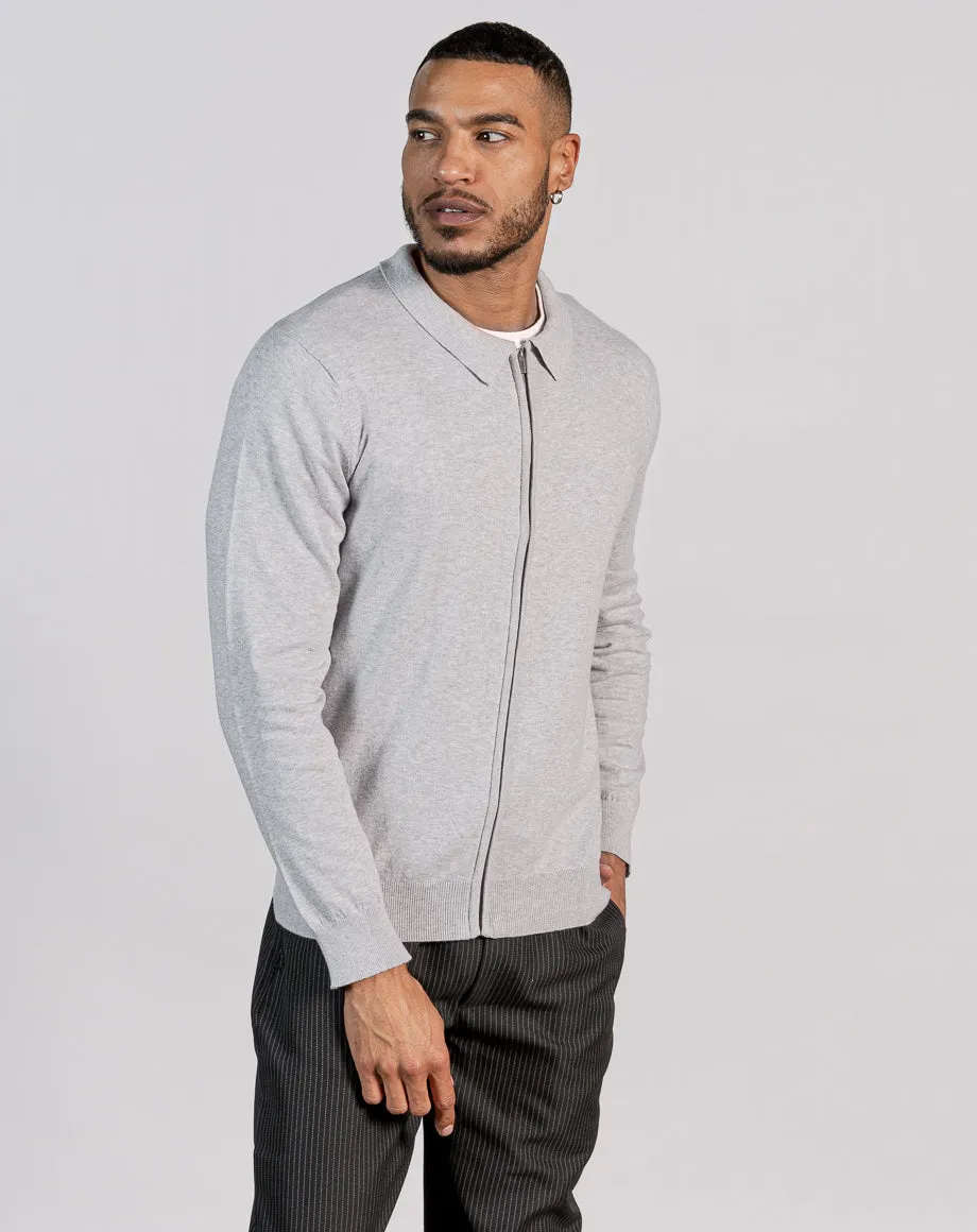 ESSENTIAL ZIP THROUGH KNITTED SHIRT - LIGHT GREY