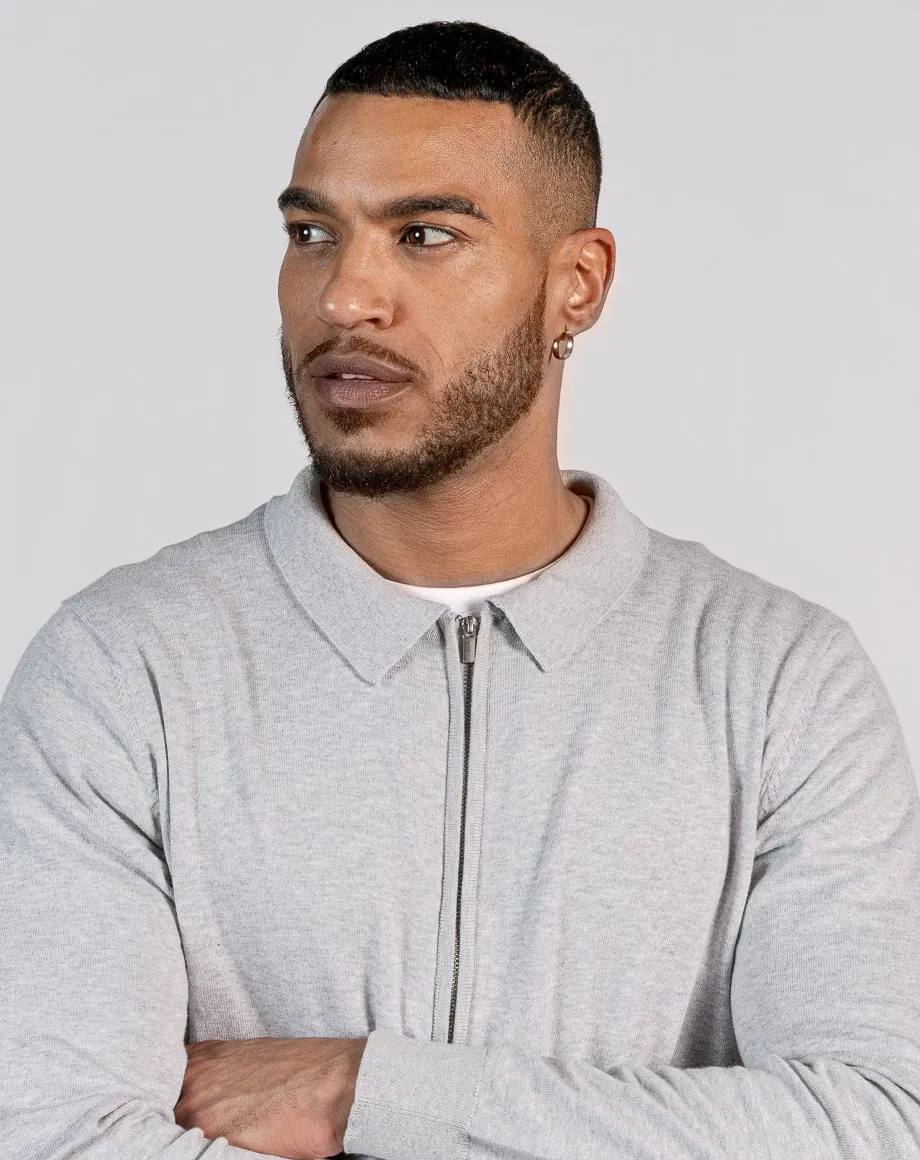 ESSENTIAL ZIP THROUGH KNITTED SHIRT - LIGHT GREY