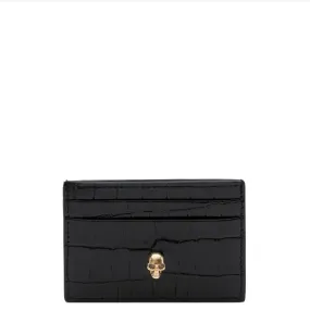 Flat Cardholder Croc, Black/Gold