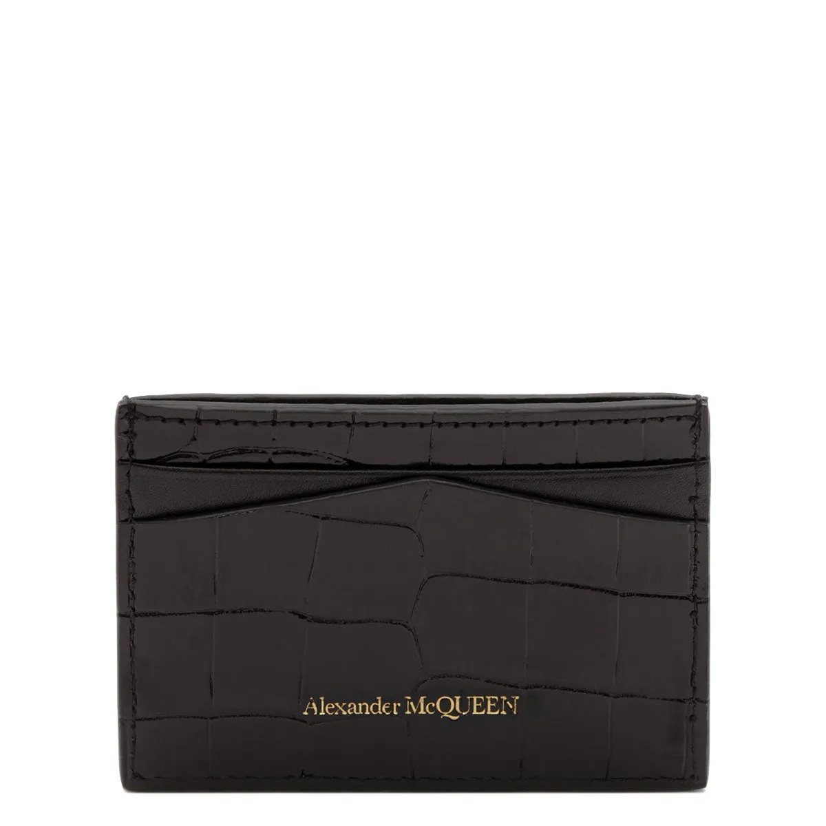 Flat Cardholder Croc, Black/Gold