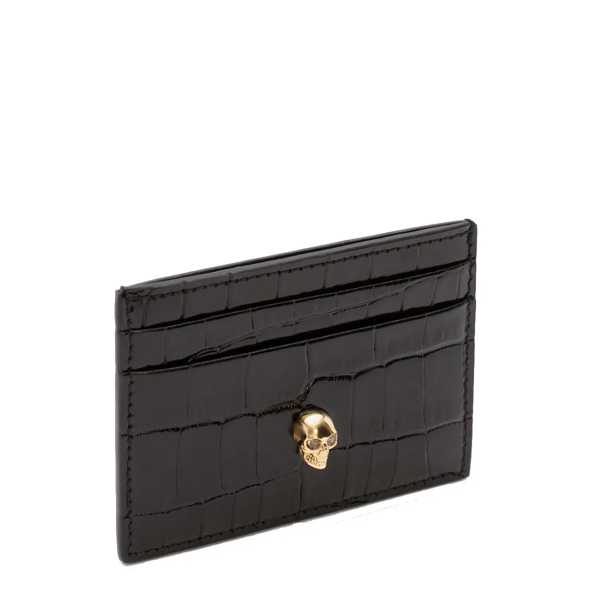 Flat Cardholder Croc, Black/Gold