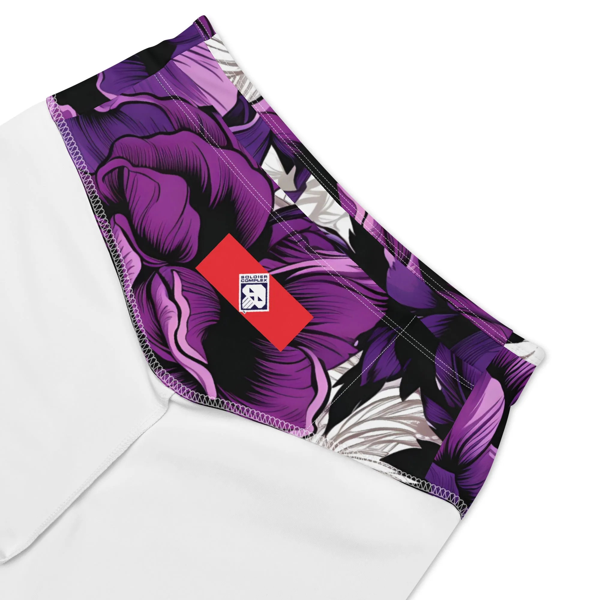 Floral Fitness: Women's Mile After Mile Biker Shorts - Purple Flowers 001