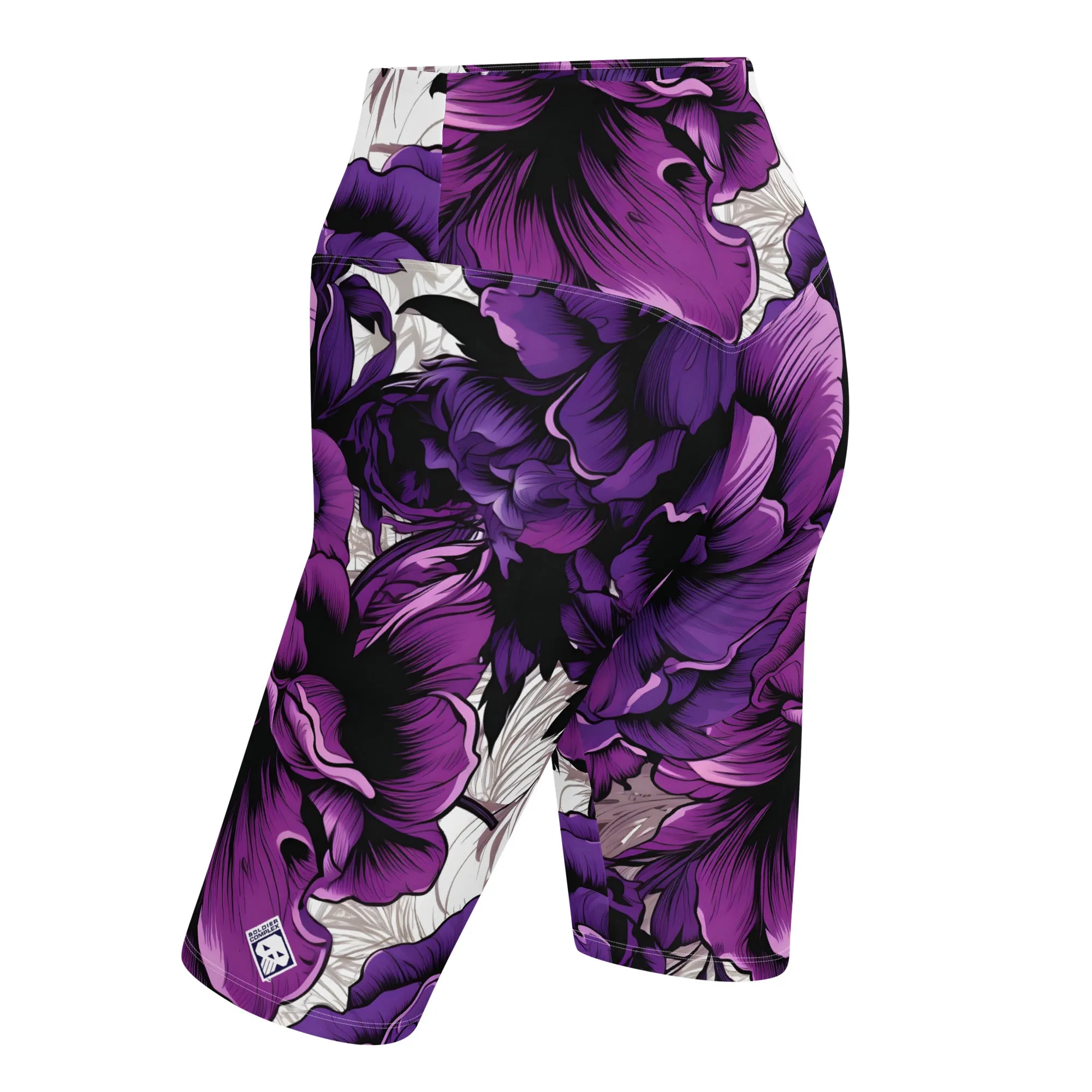 Floral Fitness: Women's Mile After Mile Biker Shorts - Purple Flowers 001