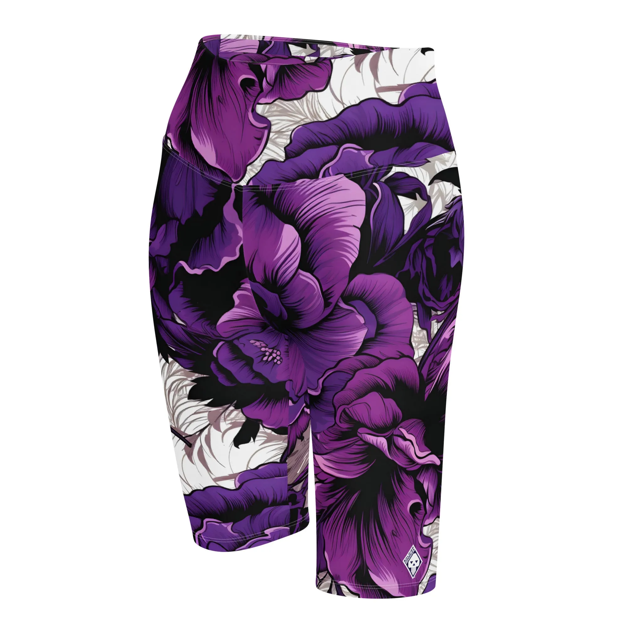 Floral Fitness: Women's Mile After Mile Biker Shorts - Purple Flowers 001