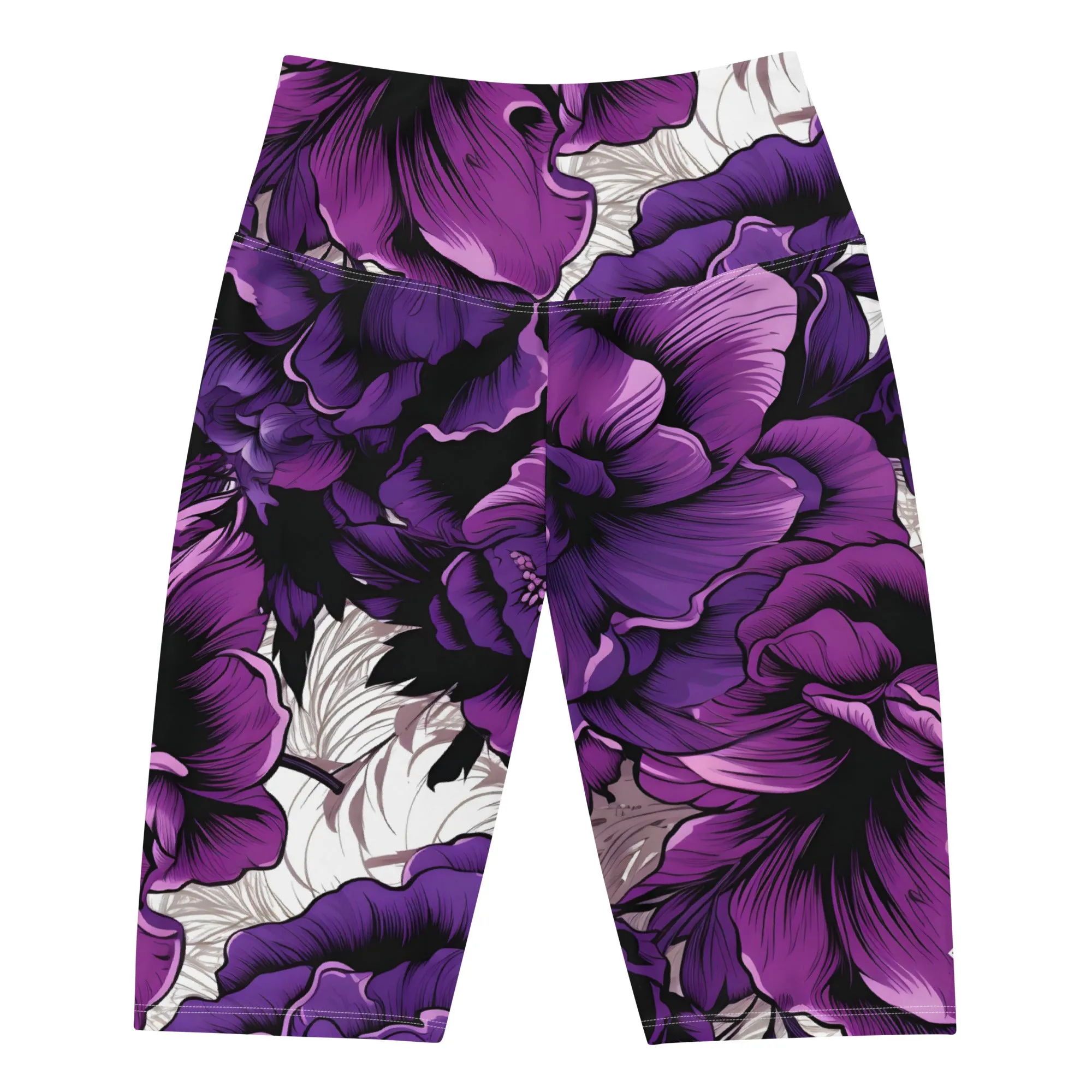 Floral Fitness: Women's Mile After Mile Biker Shorts - Purple Flowers 001