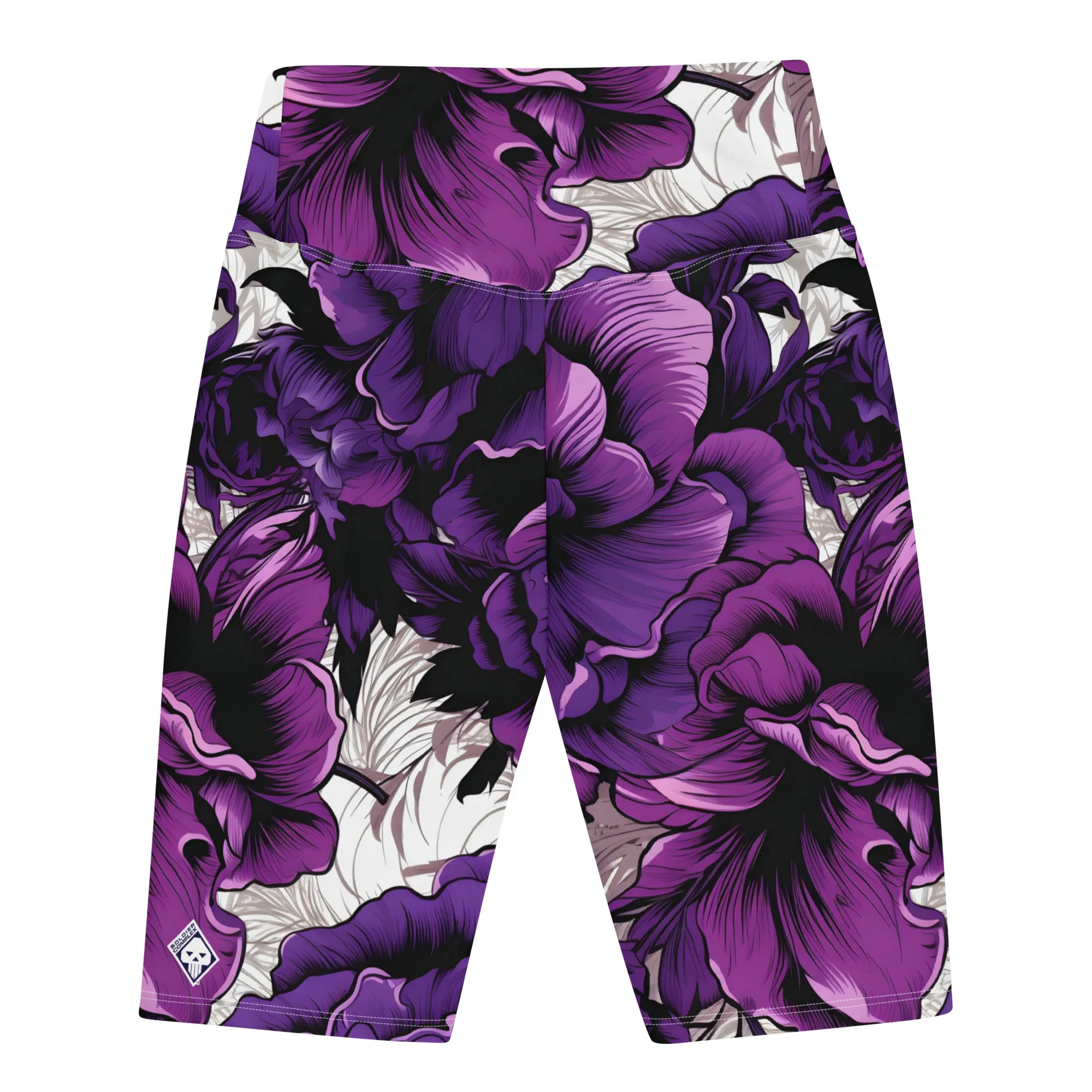 Floral Fitness: Women's Mile After Mile Biker Shorts - Purple Flowers 001