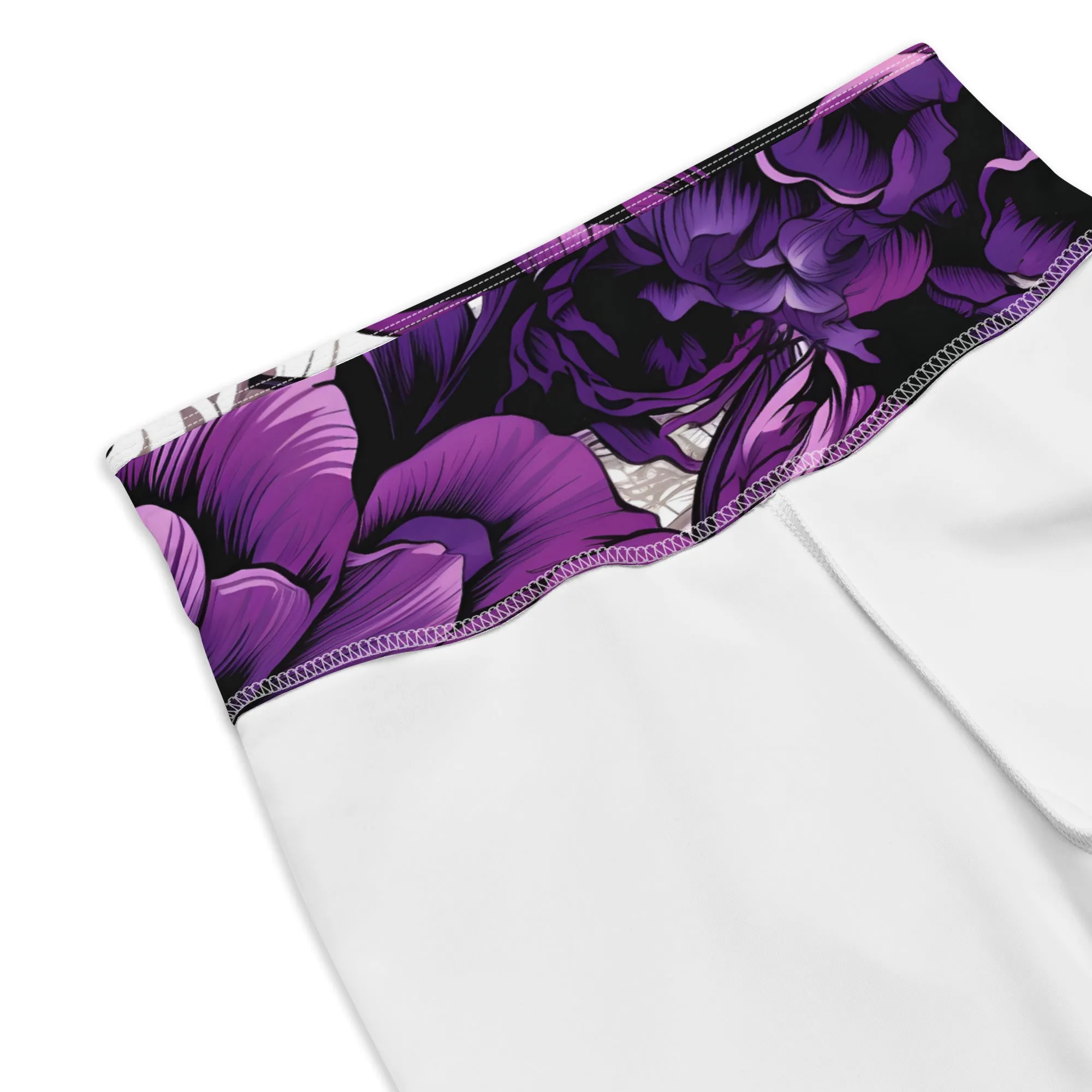 Floral Fitness: Women's Mile After Mile Biker Shorts - Purple Flowers 001