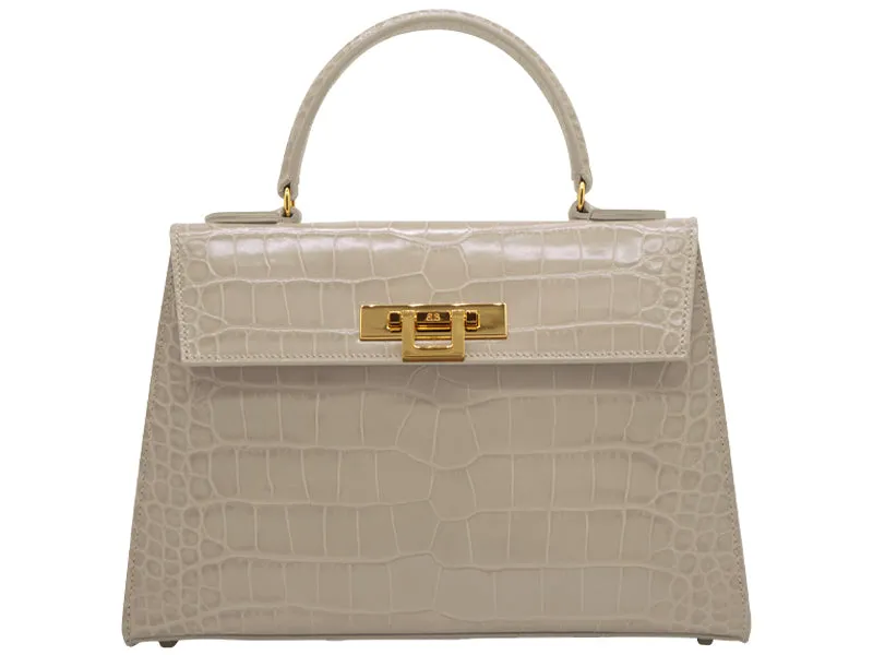 Fonteyn Large Orinoco 'Croc' Print Calf Leather Handbag - Stone