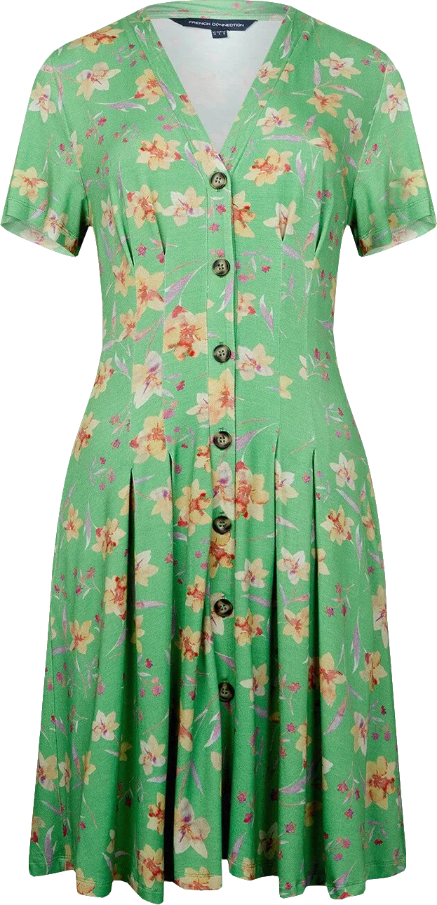 French Connection Green Camille Meadow V Neck Dress BNWT UK S