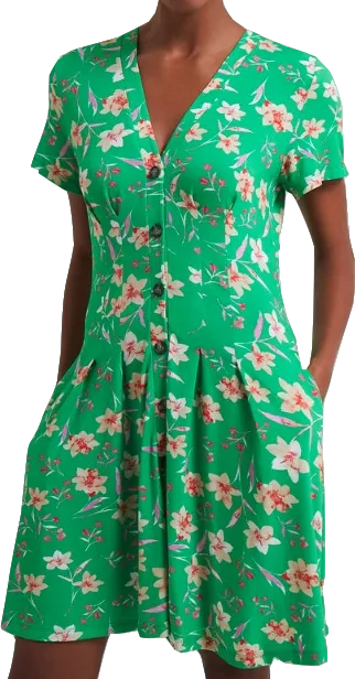 French Connection Green Camille Meadow V Neck Dress BNWT UK S