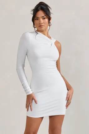 Fusion | White Asymmetric Twisted Bodycon Mini Dress