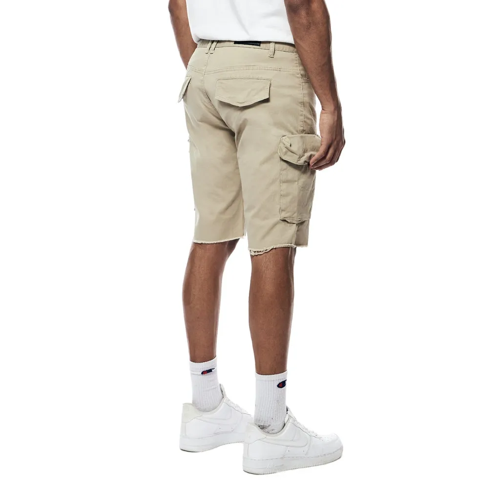 Garment Washed Twill Cargo Shorts - Sand