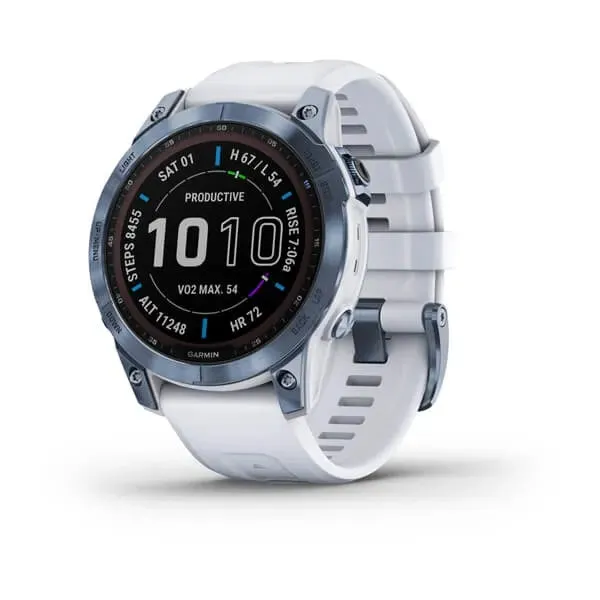 Garmin fenix 7 GPS Watch Sapphire Solar Edition Mineral Blue Titanium w/Whitestone Band (Open Box)