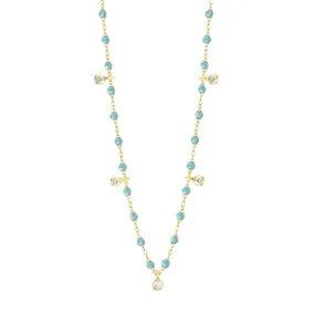 Gigi Supreme Classic 5 Diamond Necklace, Aqua, Yellow Gold, 17.7"