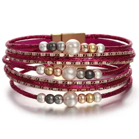 'Girinya' Pearl Beads Cuff Bracelet - berry