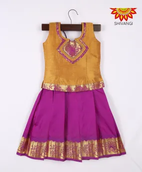 Girls Art Silk Pattu Pavadai Magenta