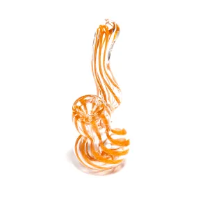 GLASS BUBBLER - 12CM CLEAR WITH ORANGE AND MIXED STRING STRIPES