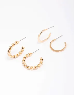 Gold Clean & Twisted Hoop Earring Pack