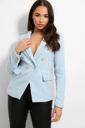 Gold Military Buttons Boucle Double Breasted Blazer