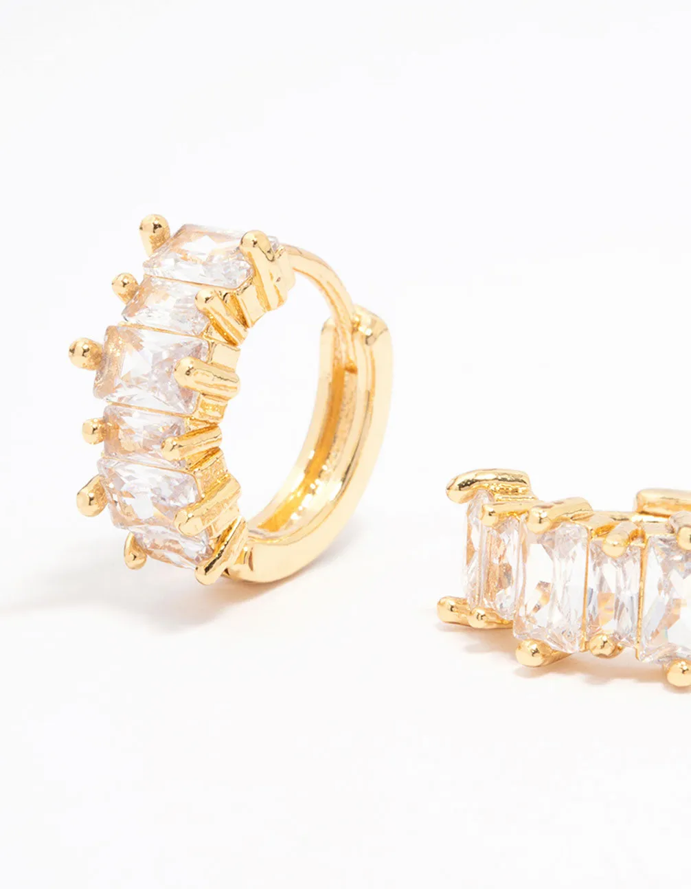 Gold Plated Cubic Zirconia Baguette Hoop Earrings