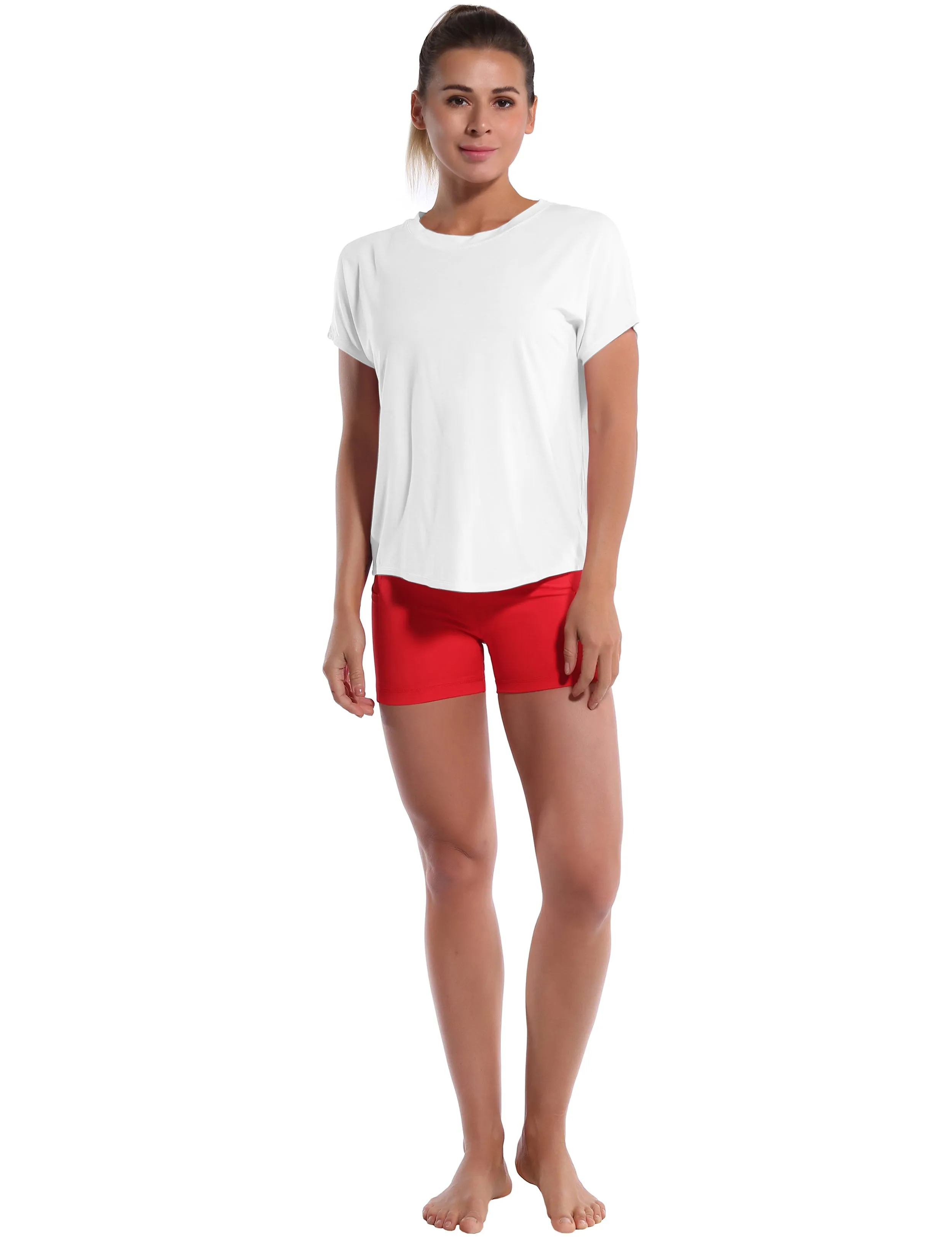 Hip Length Short Sleeve Shirt white_yogastudio