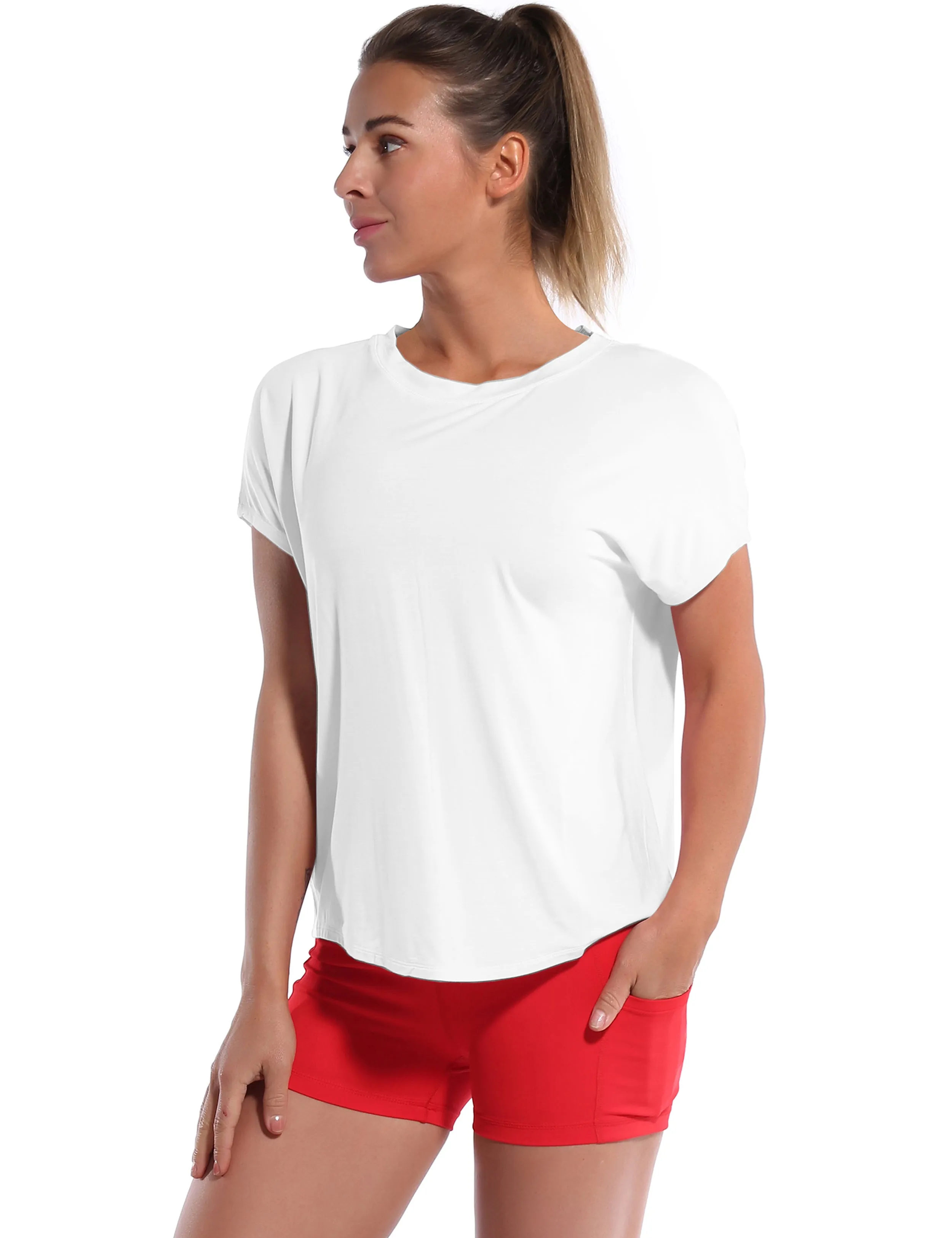 Hip Length Short Sleeve Shirt white_yogastudio