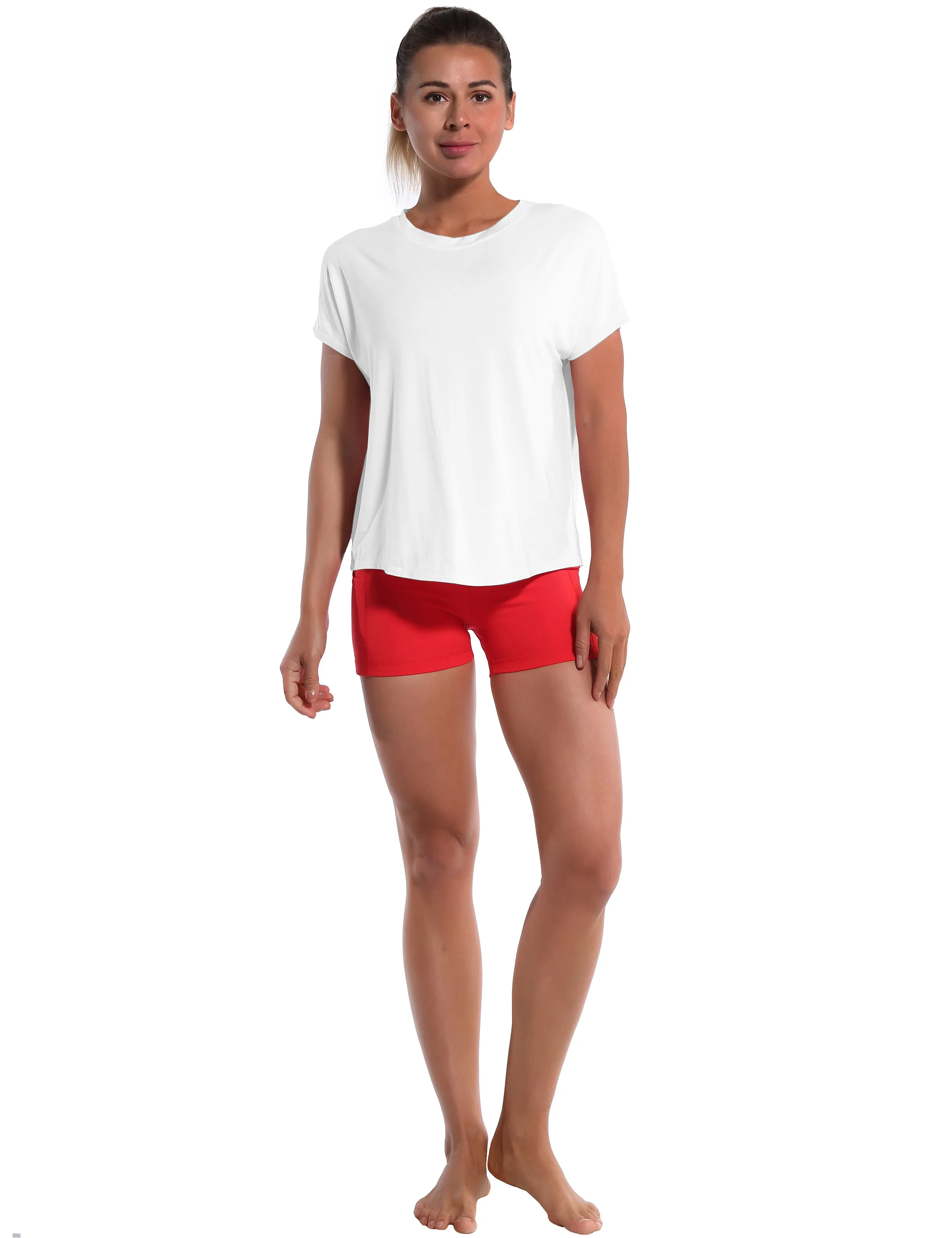 Hip Length Short Sleeve Shirt white_yogastudio