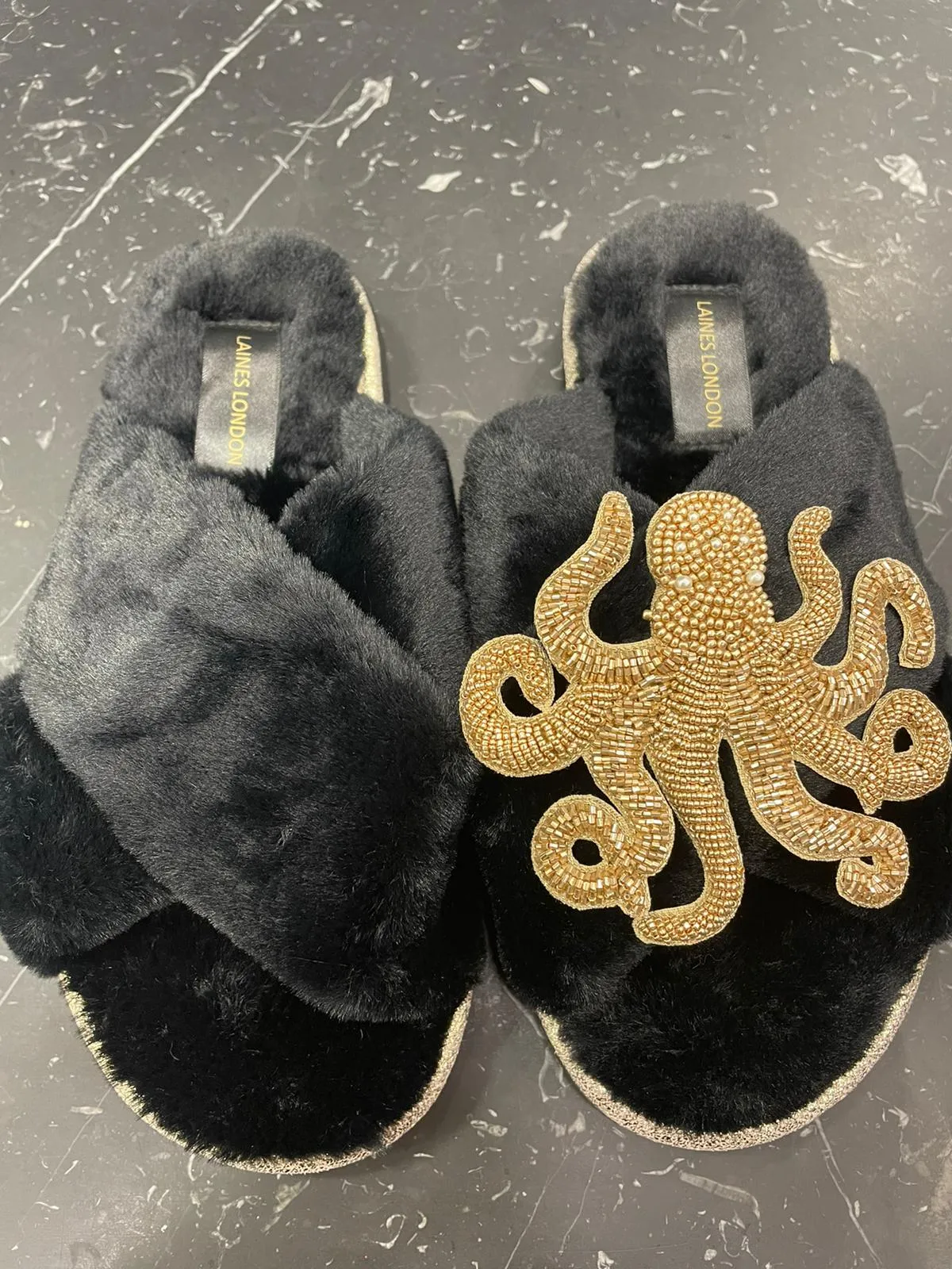 Laines London Black Octopus Slippers