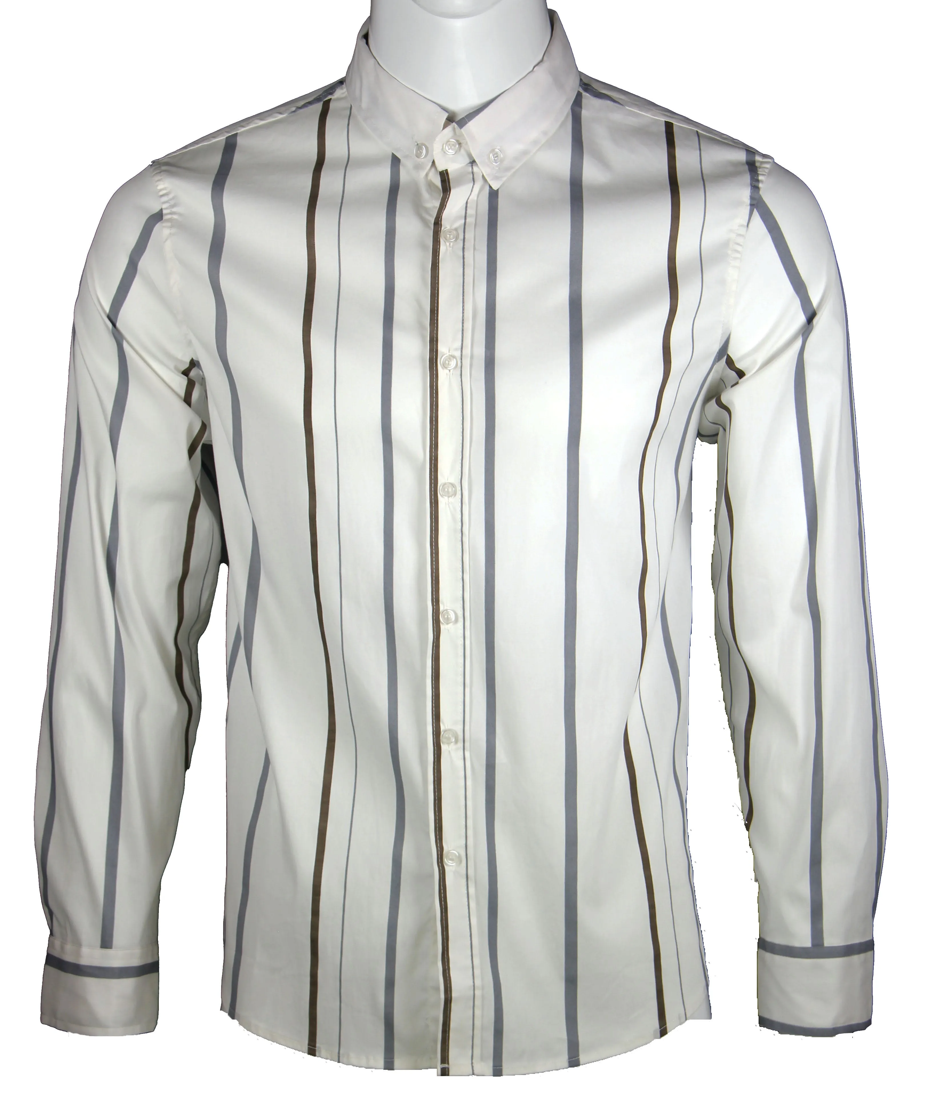 Long Sleeve Strips Shirt (White) 1658