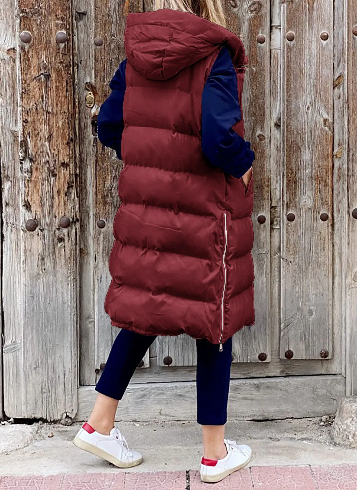 Longline Padded Puffer Gilet With Hood Body Warmer