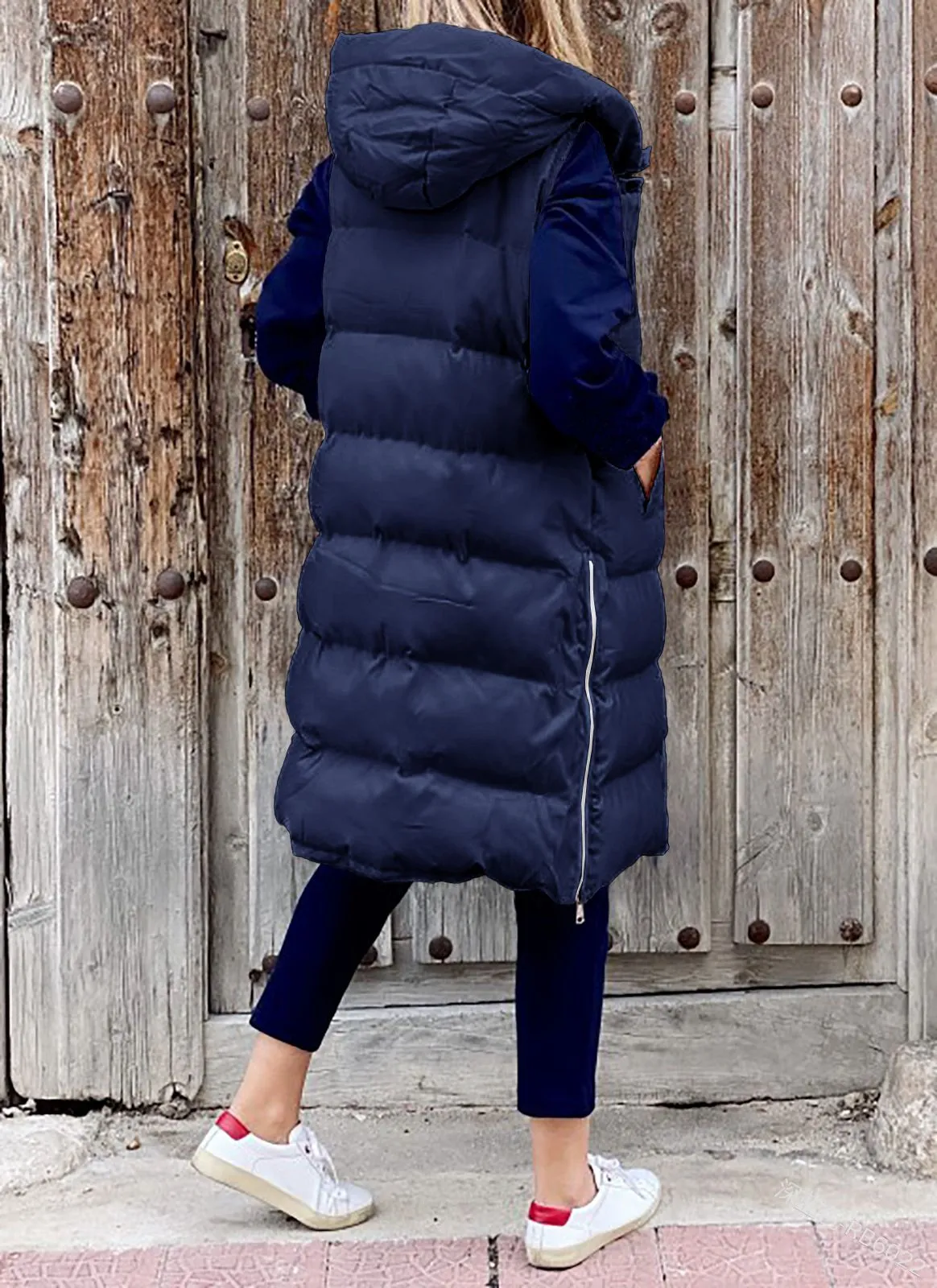 Longline Padded Puffer Gilet With Hood Body Warmer