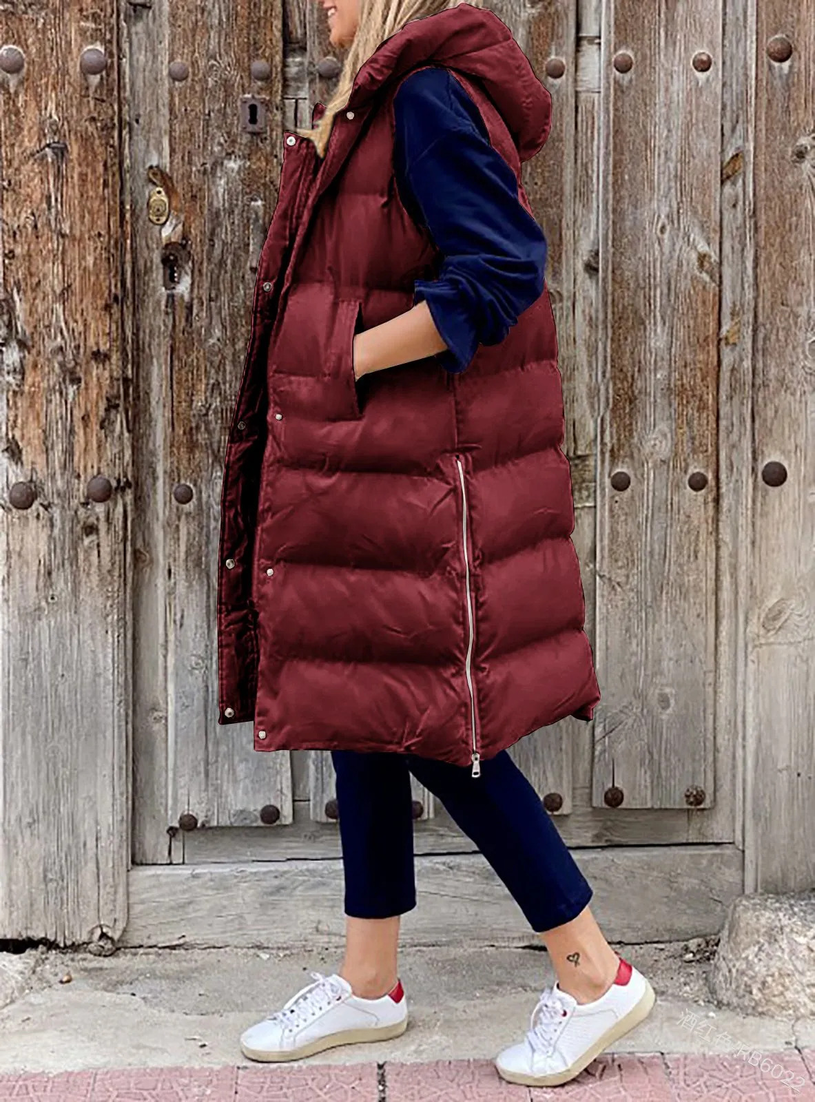 Longline Padded Puffer Gilet With Hood Body Warmer