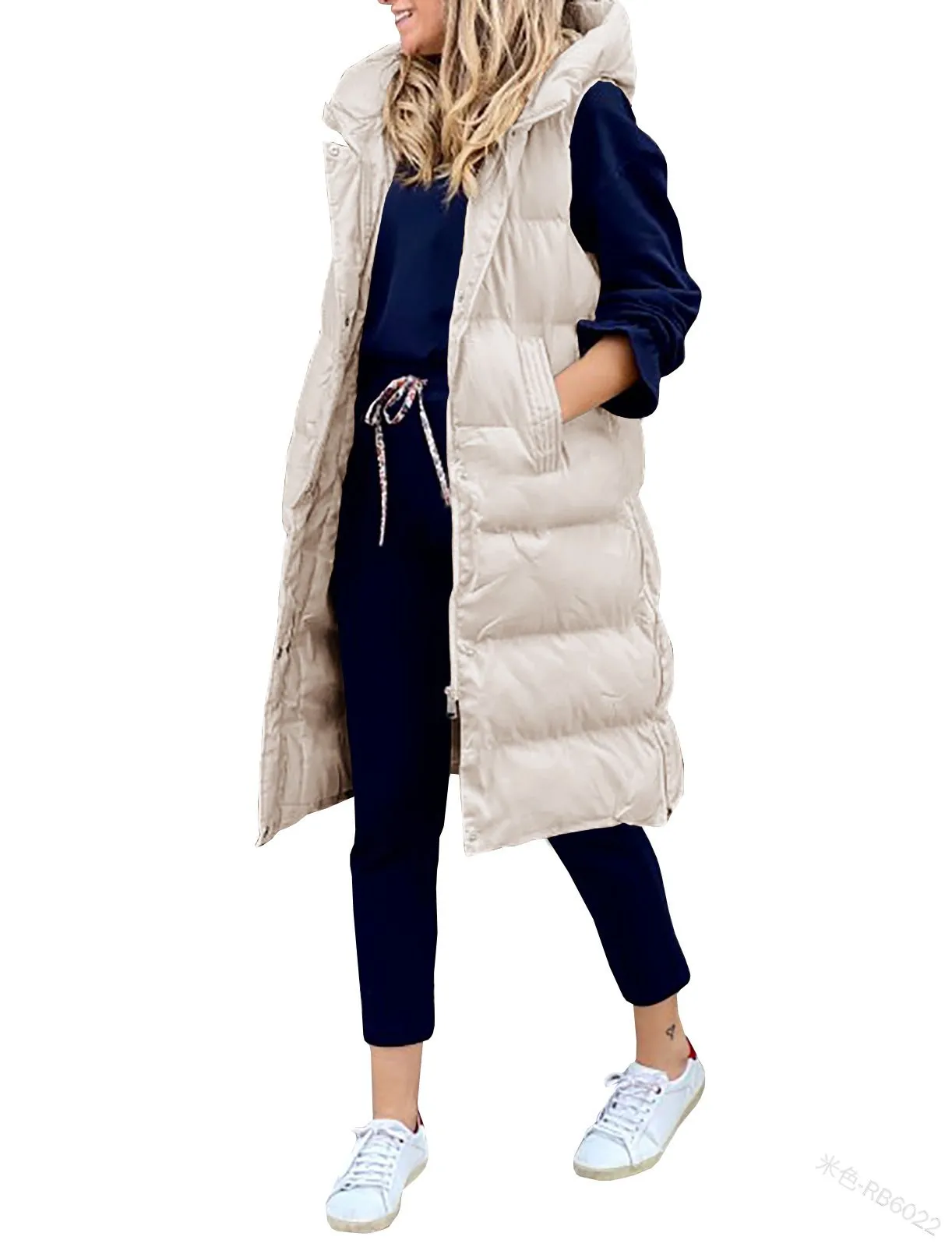 Longline Padded Puffer Gilet With Hood Body Warmer