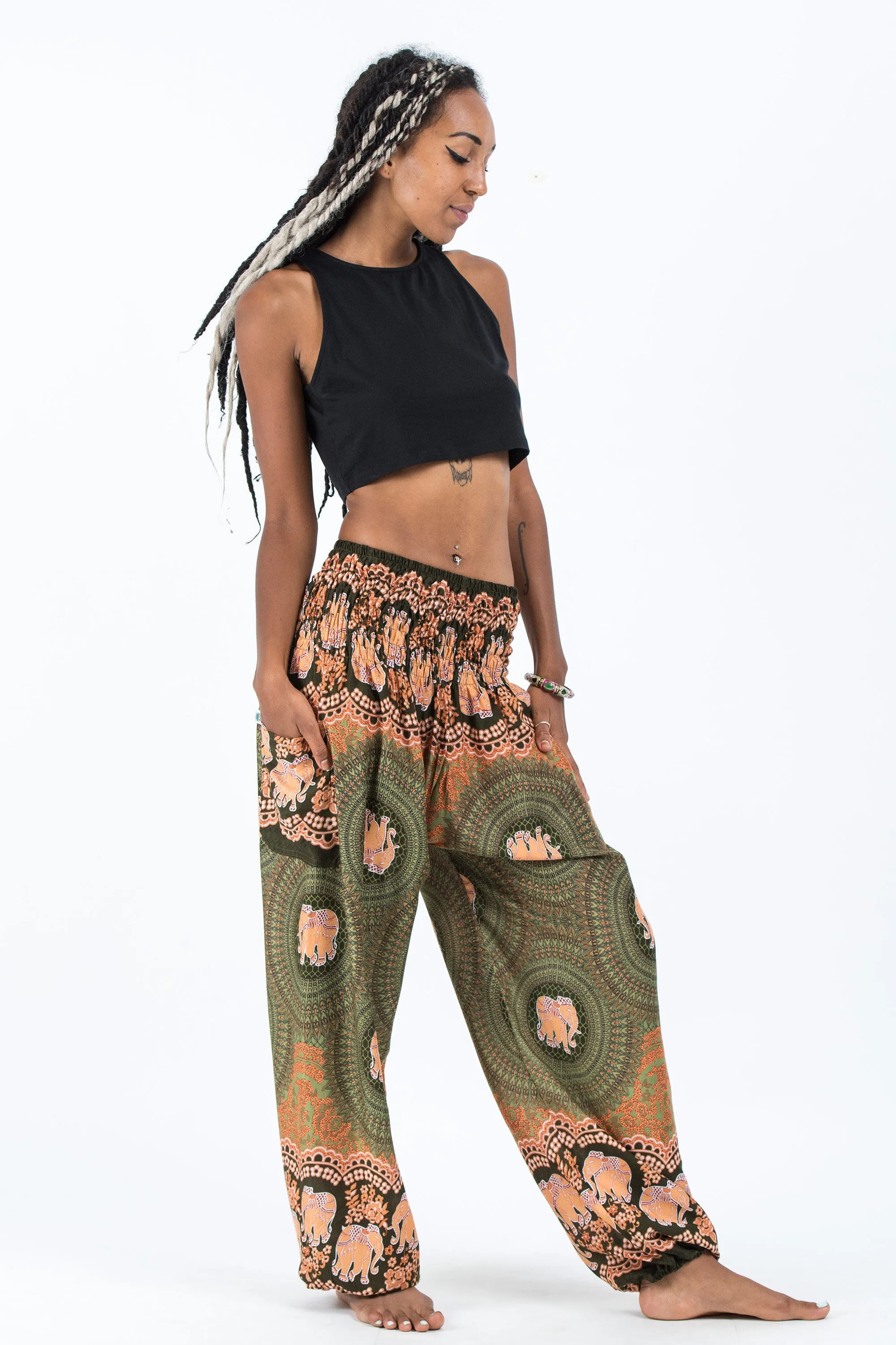 Mandala Elephant Women's Elephant Pants in Olive