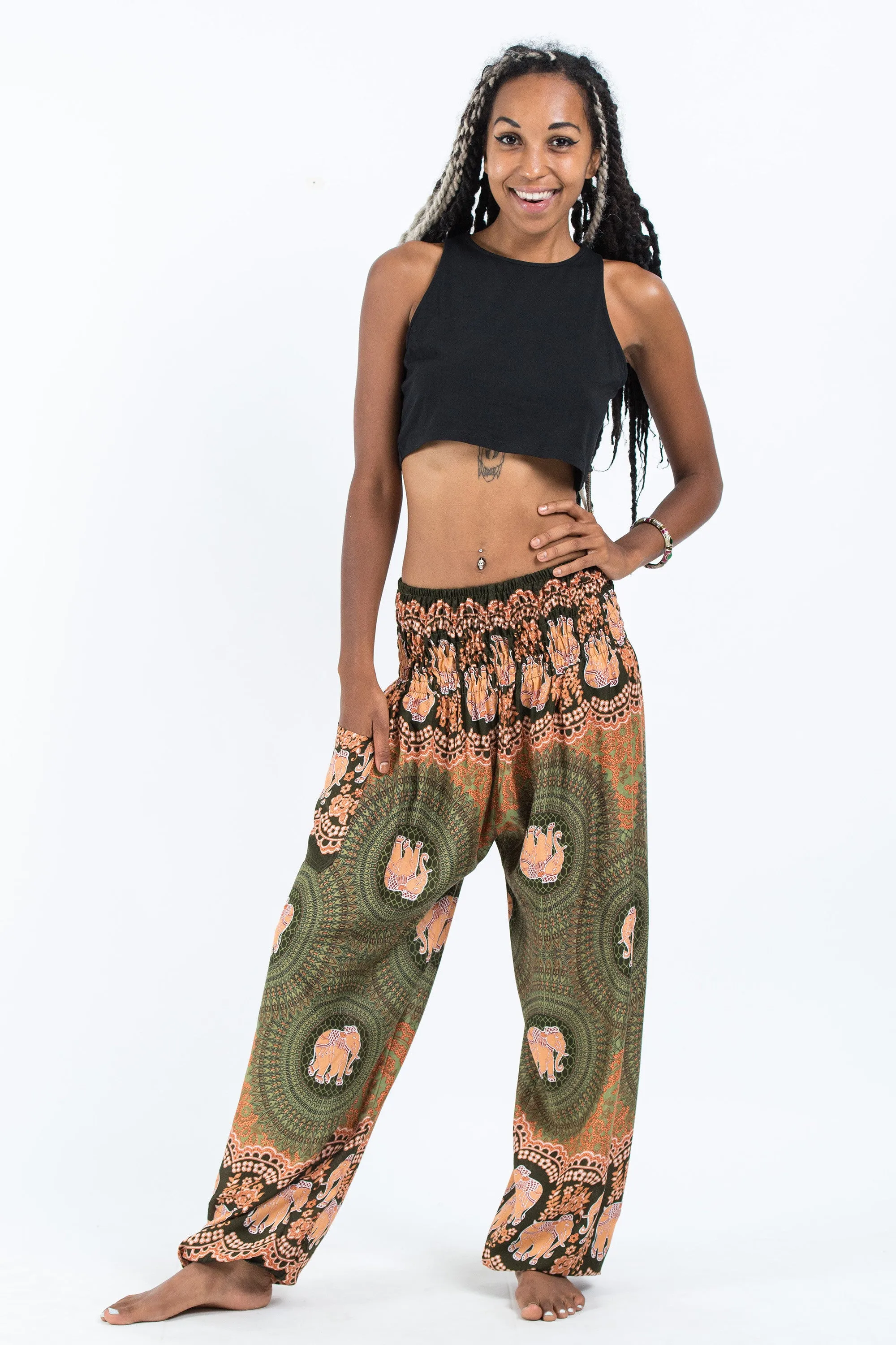 Mandala Elephant Women's Elephant Pants in Olive