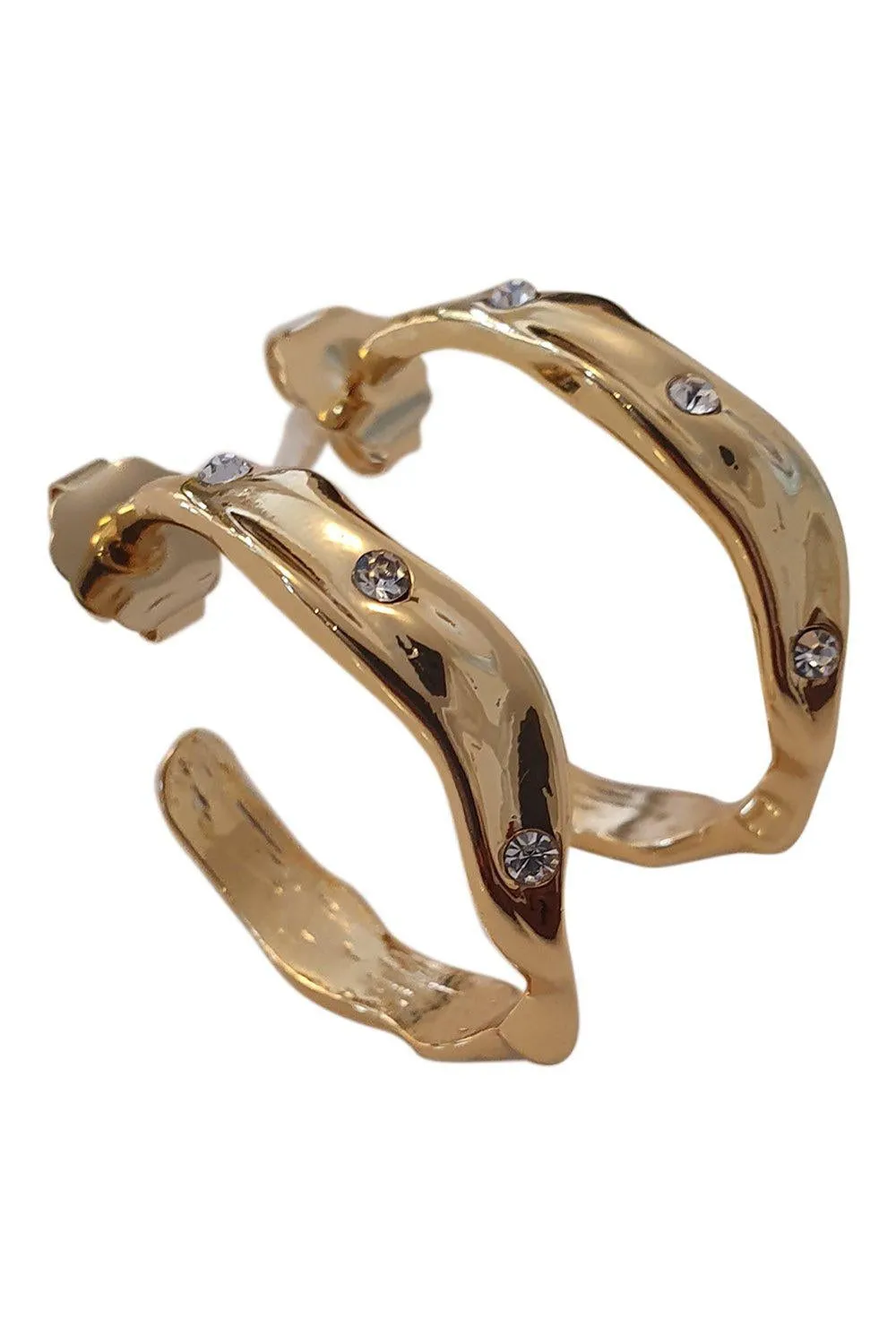 MeMe London 18k Gold Plated Rhinestone Studded Classic Hoop Earrings (M)