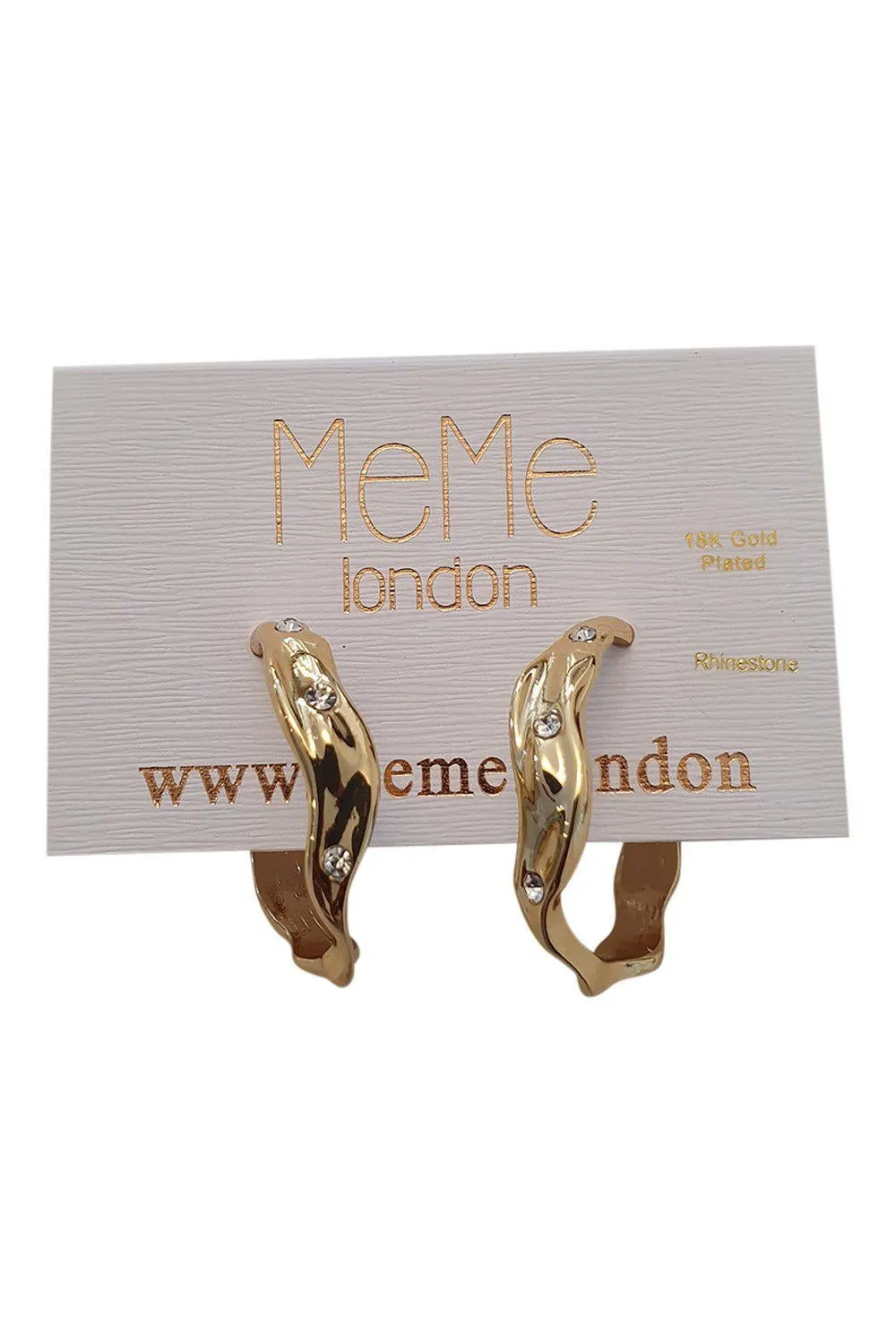 MeMe London 18k Gold Plated Rhinestone Studded Classic Hoop Earrings (M)