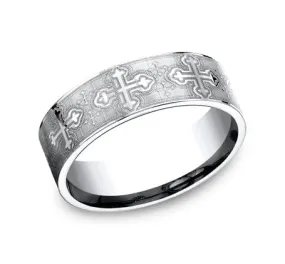 Men's Wedding Band, 7.5MM White Cobalt Cross Design