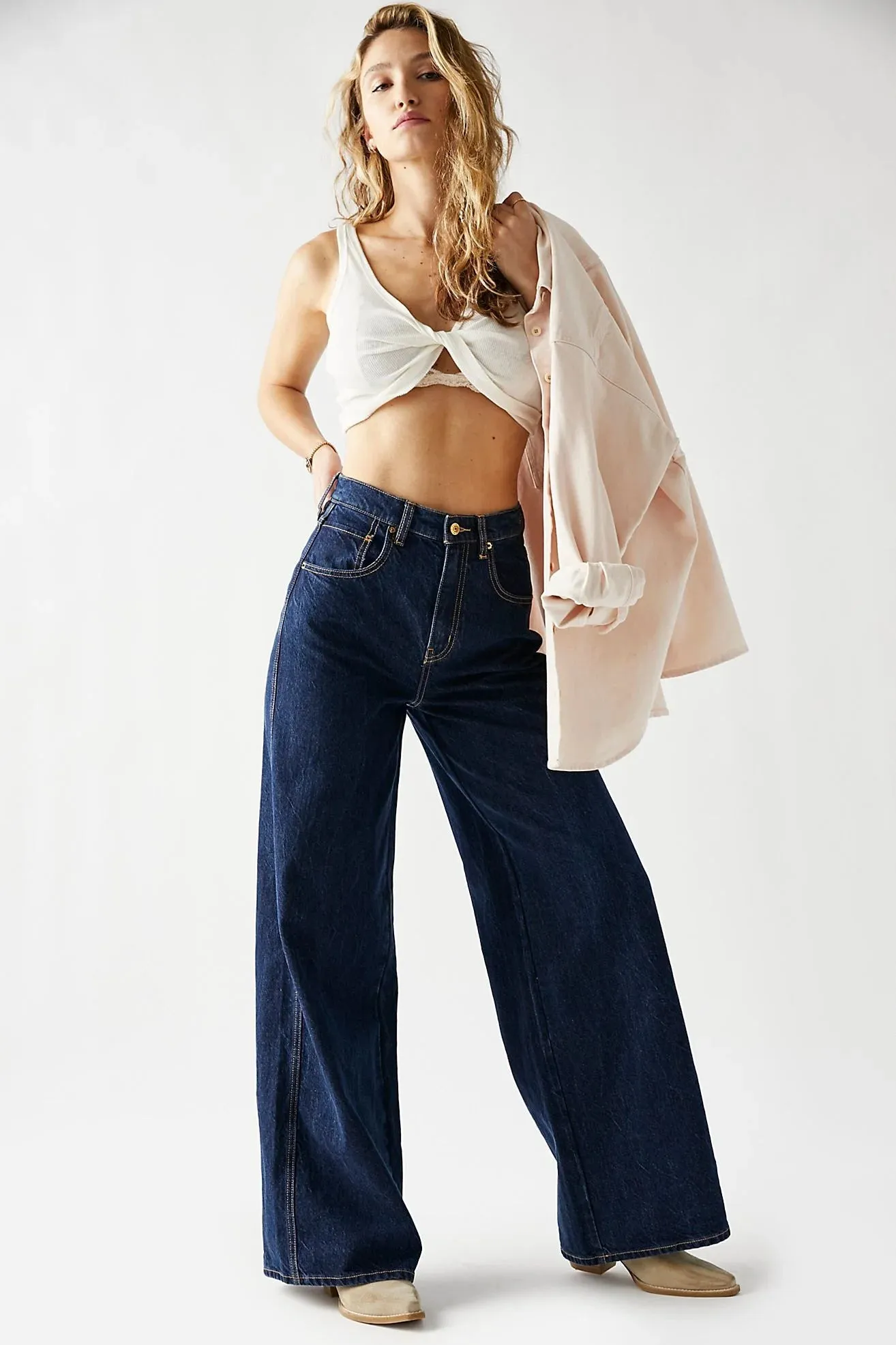 Midnight Blue Wide Leg High Rise Jeans