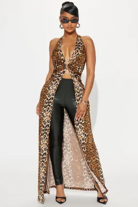 Mob Wife Leopard Halter Top - Brown/combo