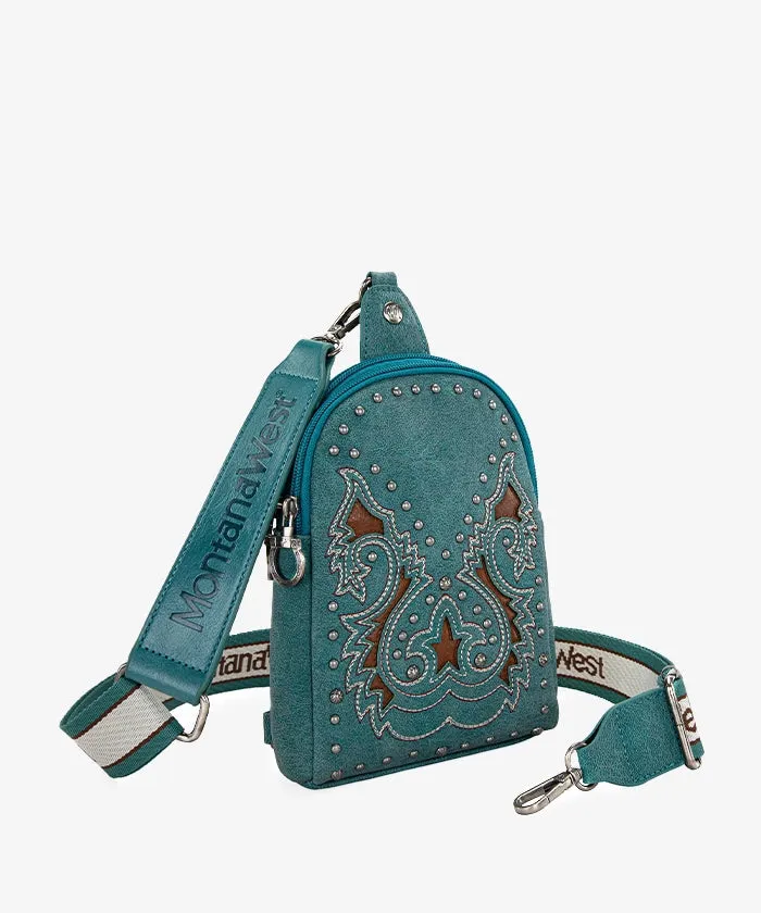 Montana West Embroidered Cut-out Boot Scroll Sling Bag