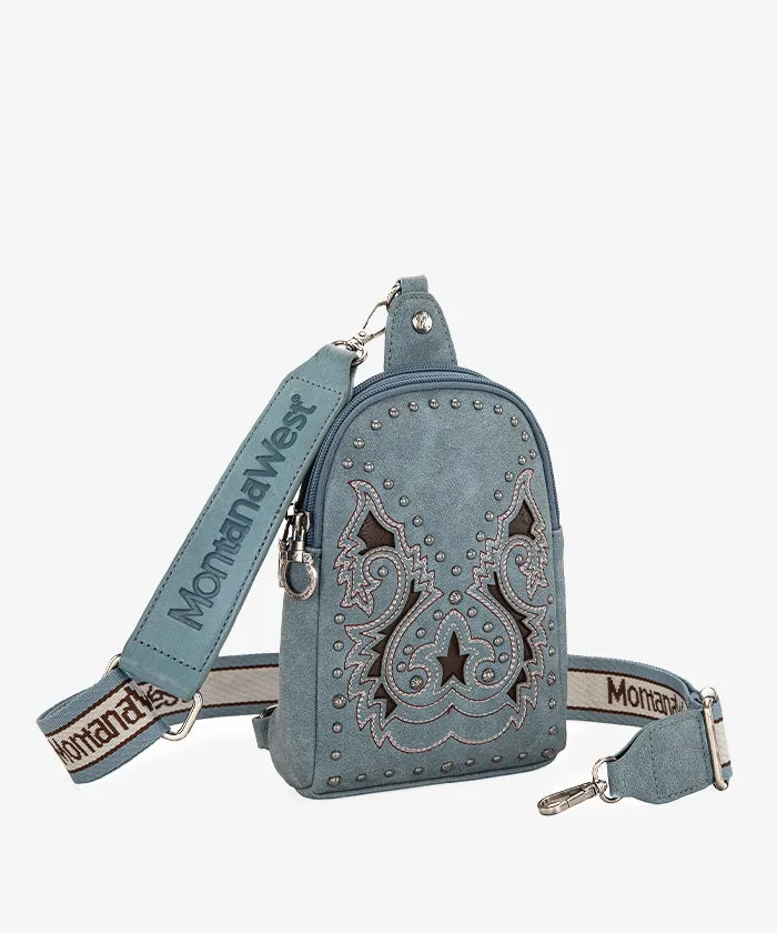 Montana West Embroidered Cut-out Boot Scroll Sling Bag