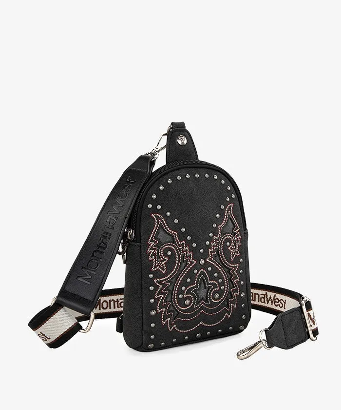 Montana West Embroidered Cut-out Boot Scroll Sling Bag