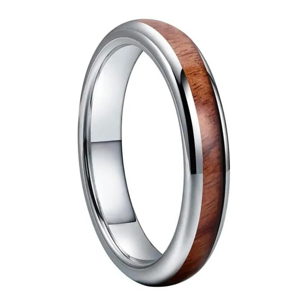 Natural Wood & Silver Tungsten Wedding Ring (4mm)